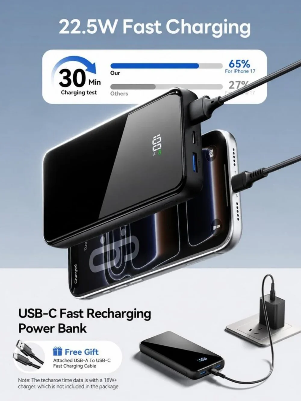 High-Capacity 50000mAh Portable Power Bank with 4 Built-in Cables & Fast